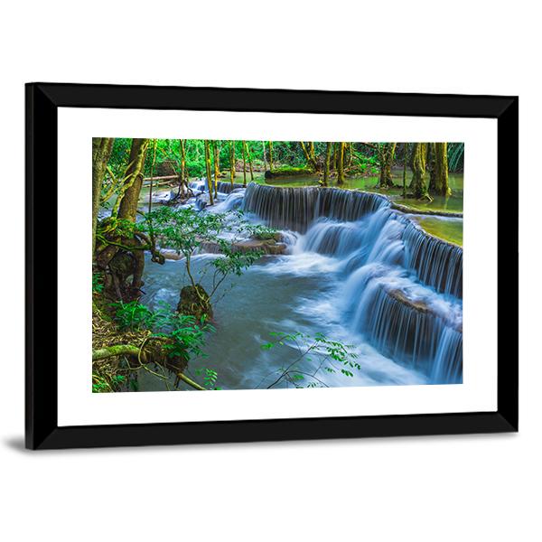 Huay Mae Khamin Waterfall In Thailand Canvas Wall Art-3 Horizontal-Gallery Wrap-25" x 16"-Tiaracle