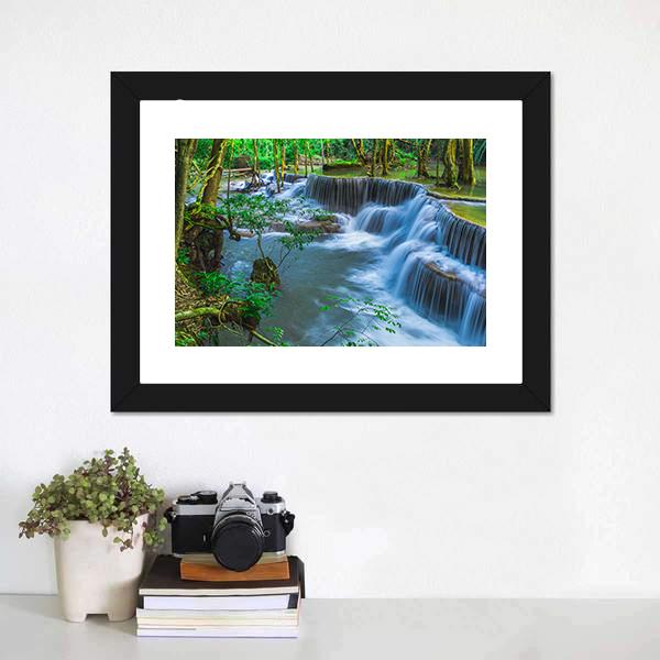 Huay Mae Khamin Waterfall In Thailand Canvas Wall Art-1 Piece-Framed Print-20" x 16"-Tiaracle