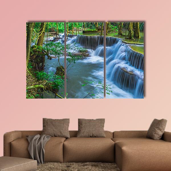 Huay Mae Khamin Waterfall In Thailand Canvas Wall Art-3 Horizontal-Gallery Wrap-37" x 24"-Tiaracle