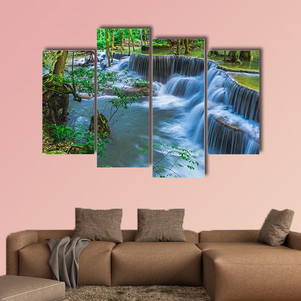 Huay Mae Khamin Waterfall In Thailand Canvas Wall Art-4 Pop-Gallery Wrap-50" x 32"-Tiaracle