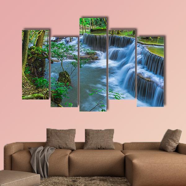 Huay Mae Khamin Waterfall In Thailand Canvas Wall Art-5 Pop-Gallery Wrap-47" x 32"-Tiaracle