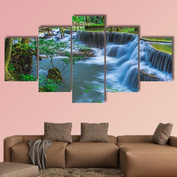 Huay Mae Khamin Waterfall In Thailand Canvas Wall Art-5 Star-Gallery Wrap-62" x 32"-Tiaracle