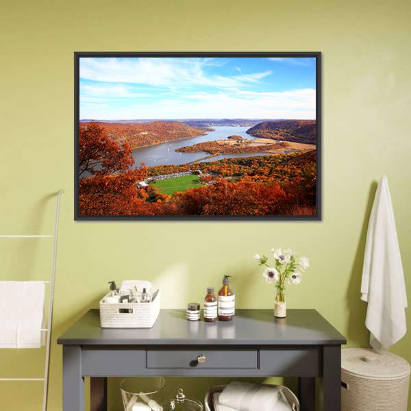 Hudson River In Autumn Canvas Wall Art-5 Horizontal-Gallery Wrap-22" x 12"-Tiaracle