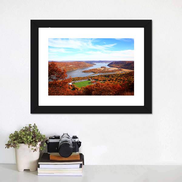 Hudson River In Autumn Canvas Wall Art-5 Horizontal-Gallery Wrap-22" x 12"-Tiaracle