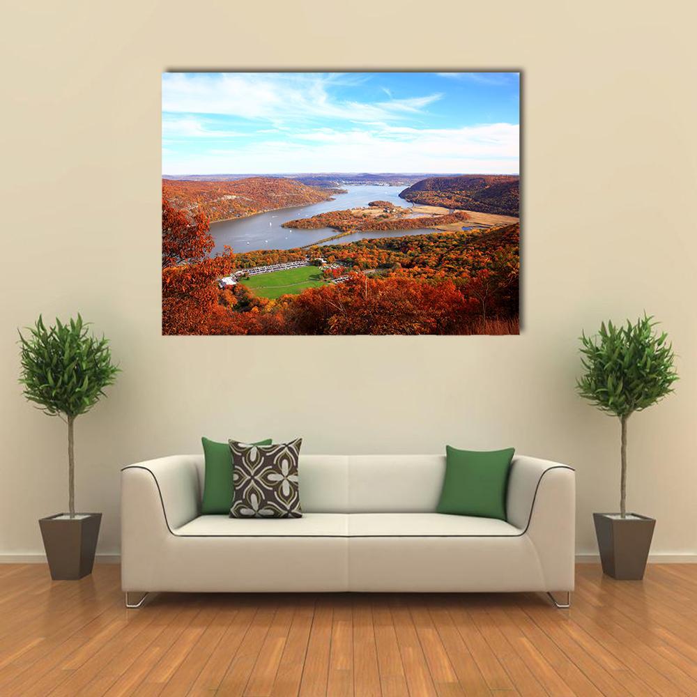 Hudson River In Autumn Canvas Wall Art-4 Horizontal-Gallery Wrap-34" x 24"-Tiaracle