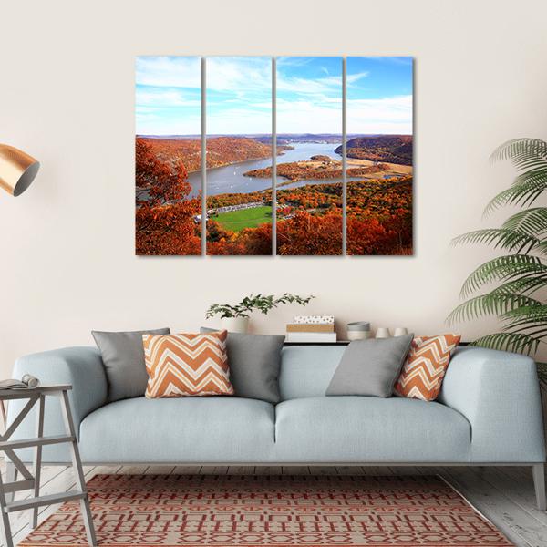 Hudson River In Autumn Canvas Wall Art-4 Horizontal-Gallery Wrap-34" x 24"-Tiaracle