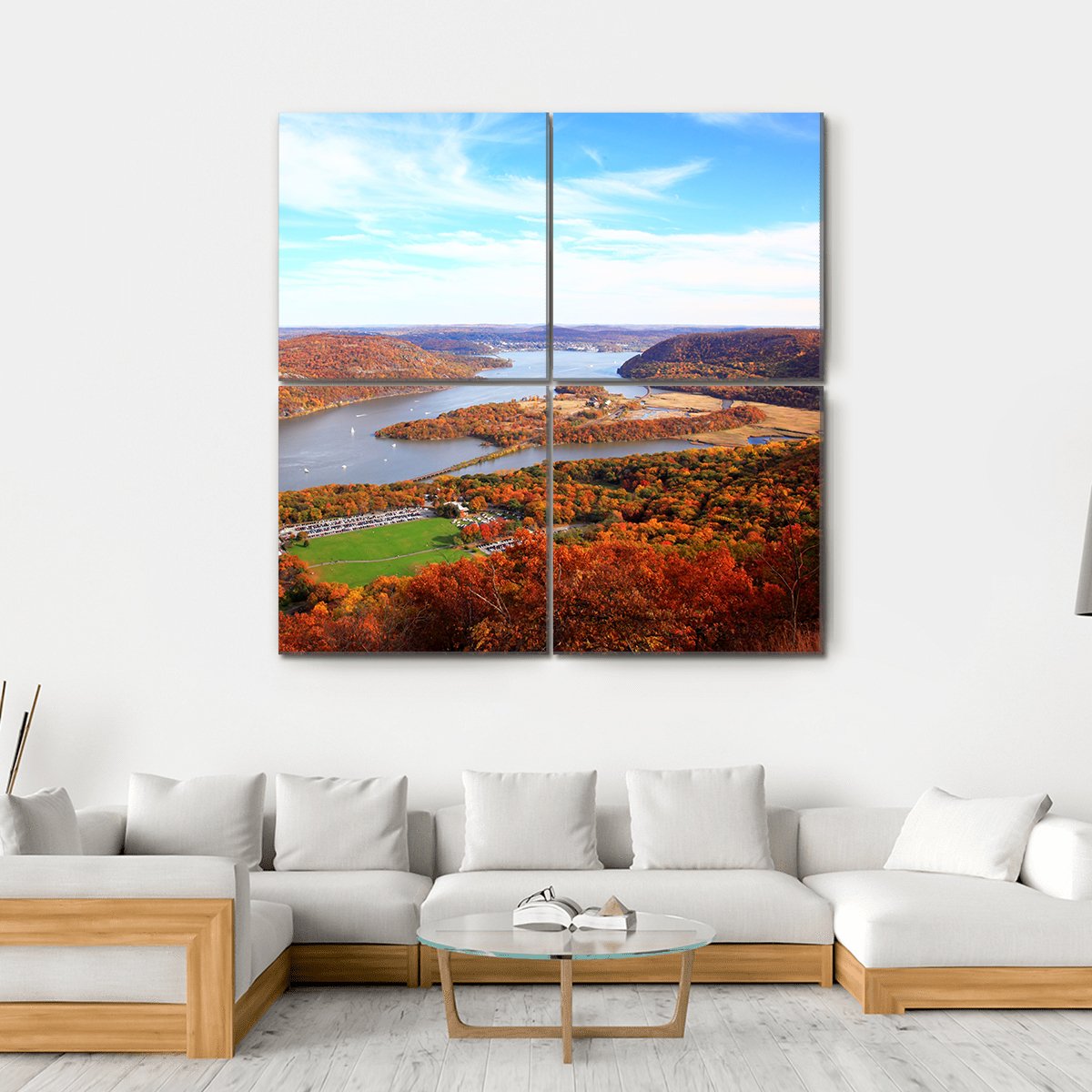 Hudson River In Autumn Canvas Wall Art-4 Square-Gallery Wrap-17" x 17"-Tiaracle