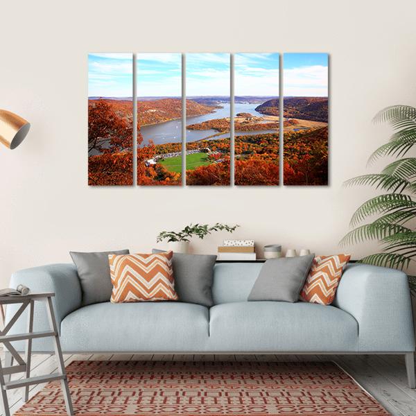 Hudson River In Autumn Canvas Wall Art-5 Horizontal-Gallery Wrap-22" x 12"-Tiaracle