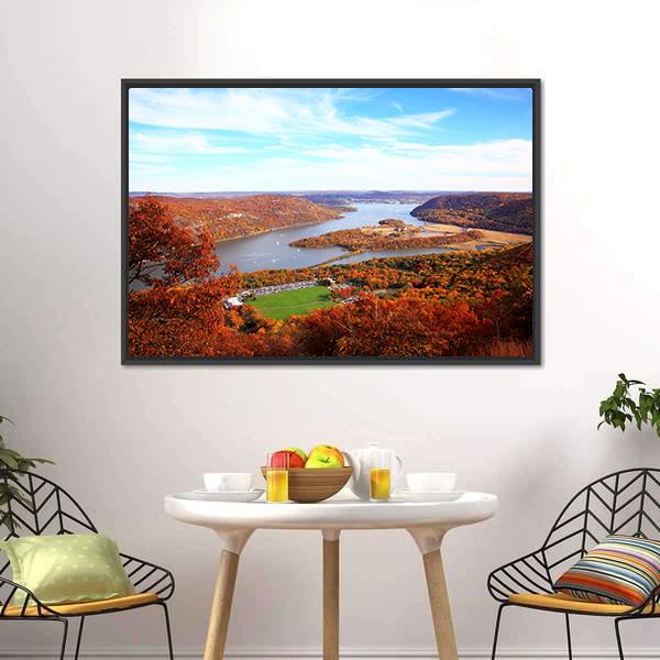 Hudson River In Autumn Canvas Wall Art-5 Horizontal-Gallery Wrap-22" x 12"-Tiaracle