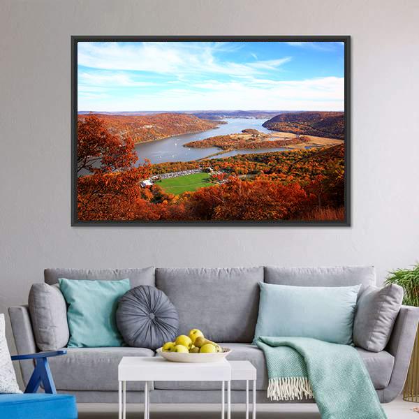 Hudson River In Autumn Canvas Wall Art-5 Horizontal-Gallery Wrap-22" x 12"-Tiaracle