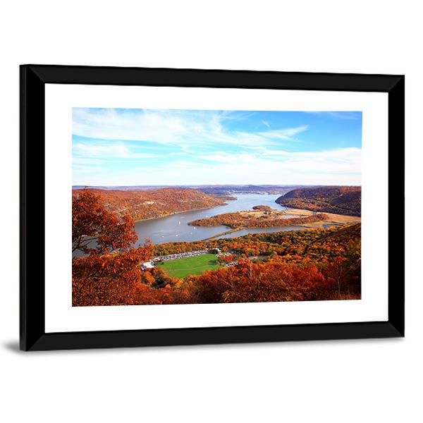 Hudson River In Autumn Canvas Wall Art-1 Piece-Framed Print-30" x 20"-Tiaracle