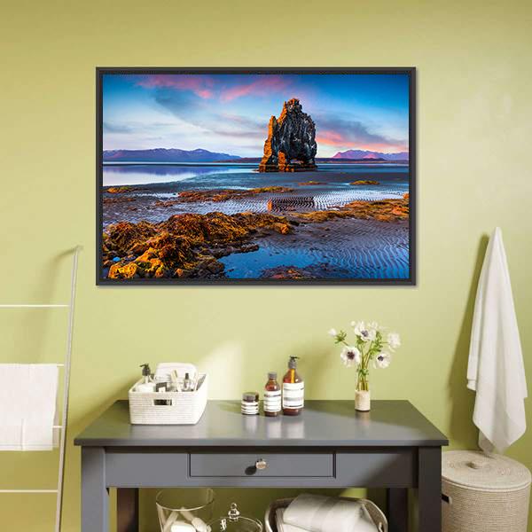 Huge Basalt Stack Hvitserkur Canvas Wall Art-1 Piece-Floating Frame-24" x 16"-Tiaracle
