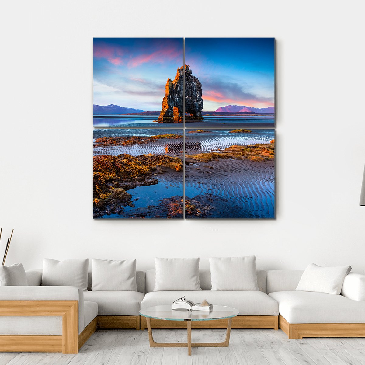 Huge Basalt Stack Hvitserkur Canvas Wall Art-4 Square-Gallery Wrap-17" x 17"-Tiaracle