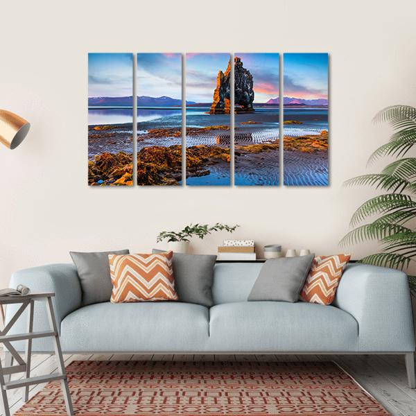 Huge Basalt Stack Hvitserkur Canvas Wall Art-5 Horizontal-Gallery Wrap-22" x 12"-Tiaracle
