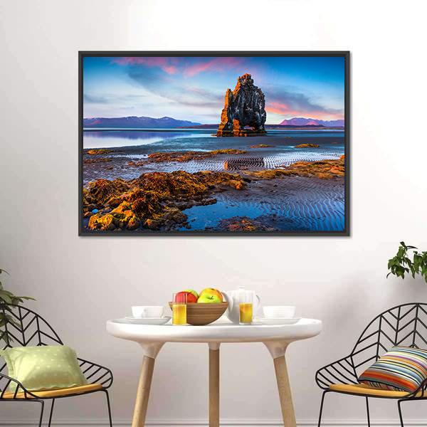 Huge Basalt Stack Hvitserkur Canvas Wall Art-5 Horizontal-Gallery Wrap-22" x 12"-Tiaracle