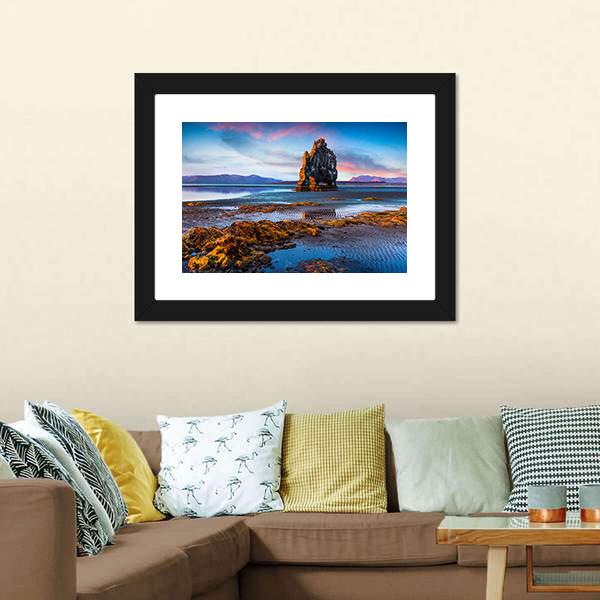 Huge Basalt Stack Hvitserkur Canvas Wall Art-3 Horizontal-Gallery Wrap-25" x 16"-Tiaracle