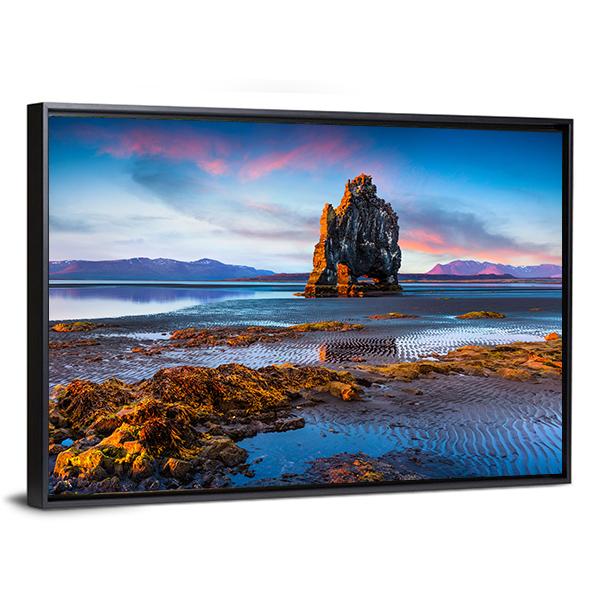 Huge Basalt Stack Hvitserkur Canvas Wall Art-5 Horizontal-Gallery Wrap-22" x 12"-Tiaracle