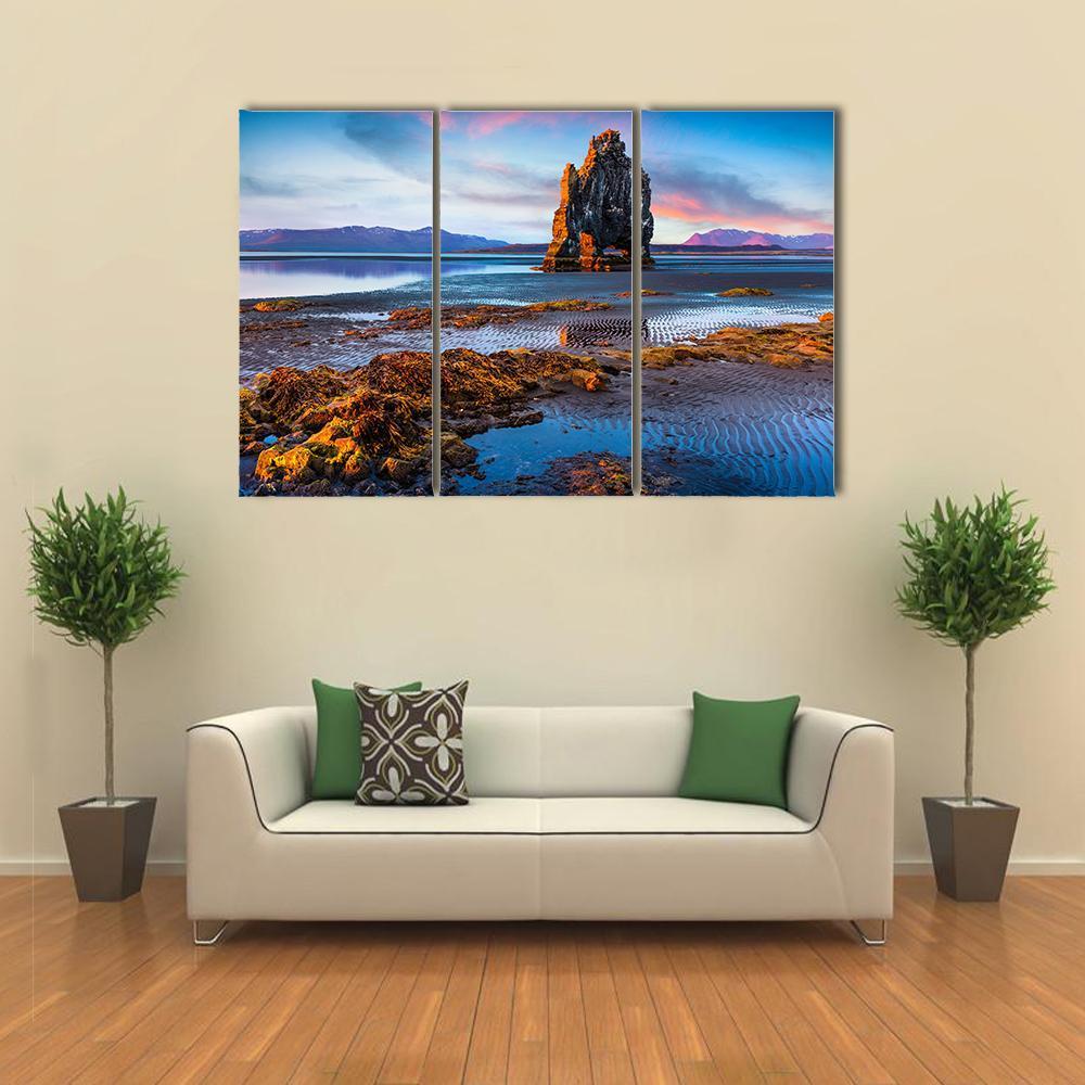 Huge Basalt Stack Hvitserkur Canvas Wall Art-3 Horizontal-Gallery Wrap-37" x 24"-Tiaracle