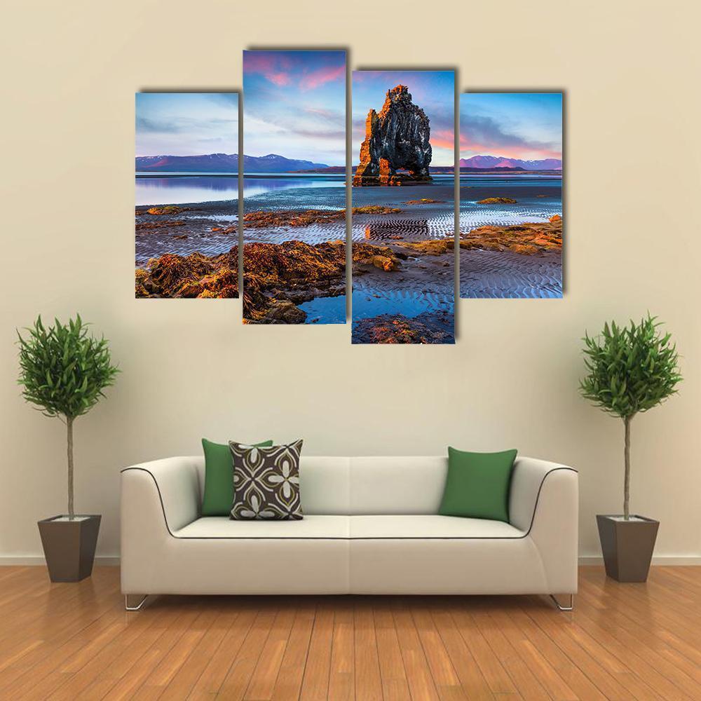 Huge Basalt Stack Hvitserkur Canvas Wall Art-4 Pop-Gallery Wrap-50" x 32"-Tiaracle