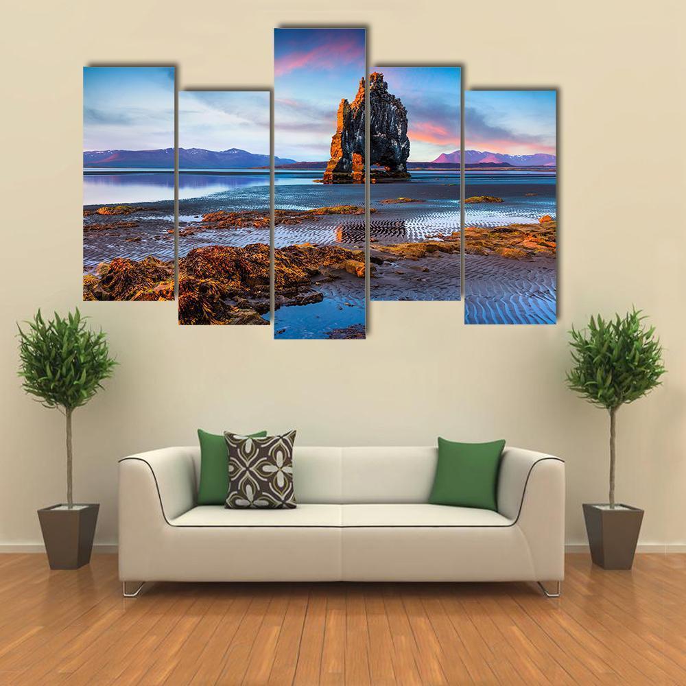 Huge Basalt Stack Hvitserkur Canvas Wall Art-5 Pop-Gallery Wrap-47" x 32"-Tiaracle