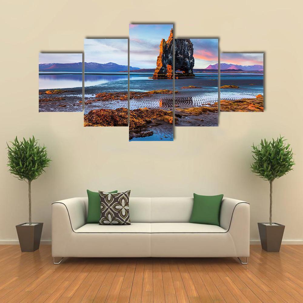 Huge Basalt Stack Hvitserkur Canvas Wall Art-5 Star-Gallery Wrap-62" x 32"-Tiaracle