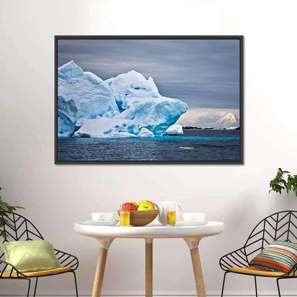 Huge Iceberg In Antarctica Dark Sky Canvas Wall Art-5 Horizontal-Gallery Wrap-22" x 12"-Tiaracle