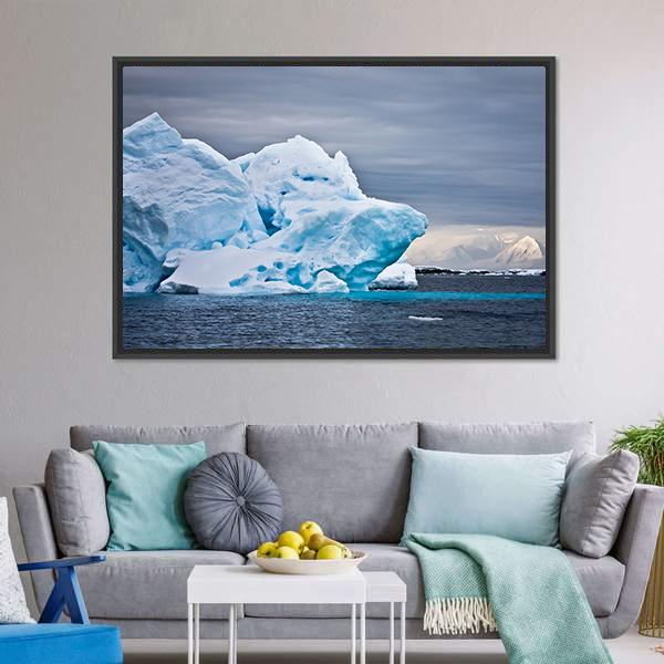 Huge Iceberg In Antarctica Dark Sky Canvas Wall Art-5 Horizontal-Gallery Wrap-22" x 12"-Tiaracle