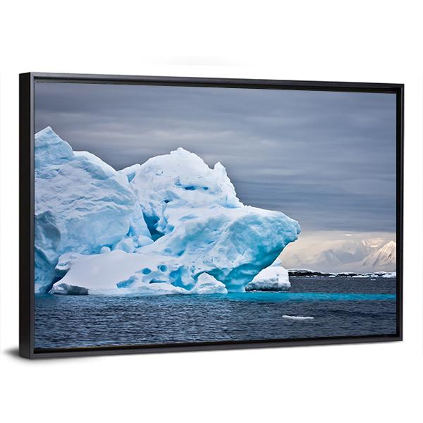 Huge Iceberg In Antarctica Dark Sky Canvas Wall Art-5 Horizontal-Gallery Wrap-22" x 12"-Tiaracle