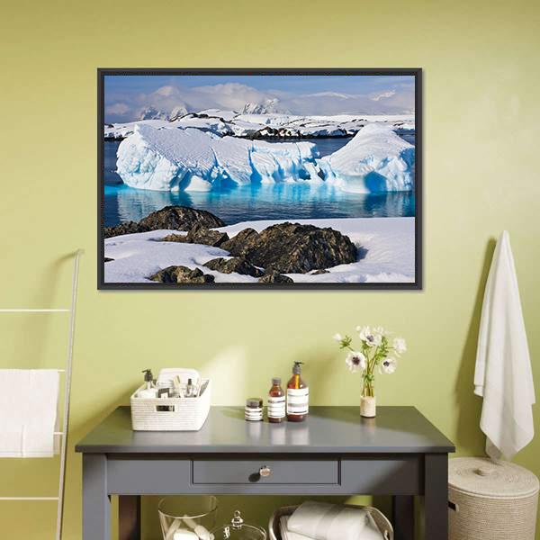 Huge Icebergs In Antarctica Canvas Wall Art-1 Piece-Floating Frame-24" x 16"-Tiaracle