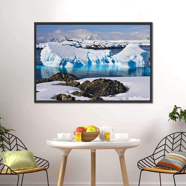 Huge Icebergs In Antarctica Canvas Wall Art-3 Horizontal-Gallery Wrap-25" x 16"-Tiaracle