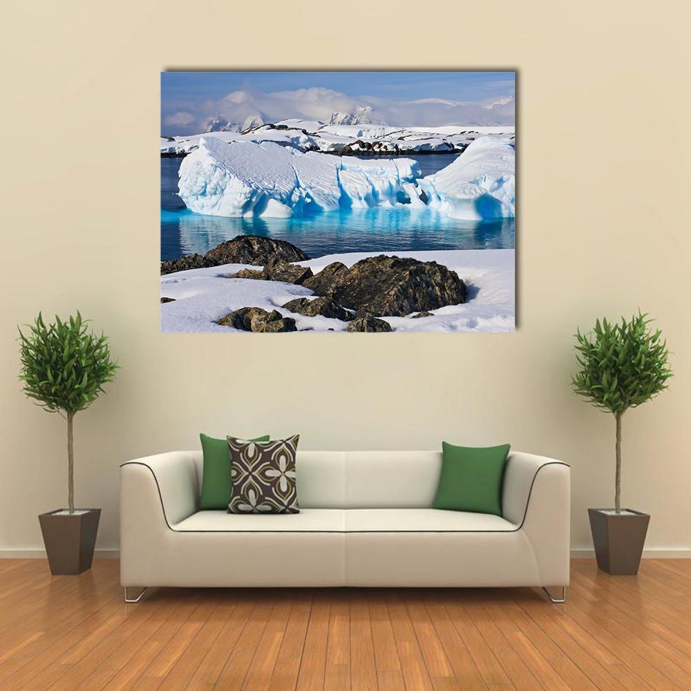 Huge Icebergs In Antarctica Canvas Wall Art-1 Piece-Gallery Wrap-48" x 32"-Tiaracle