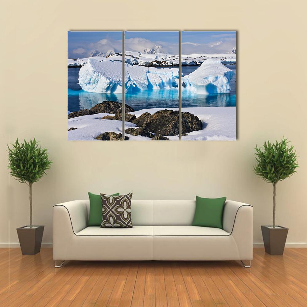 Huge Icebergs In Antarctica Canvas Wall Art-3 Horizontal-Gallery Wrap-37" x 24"-Tiaracle