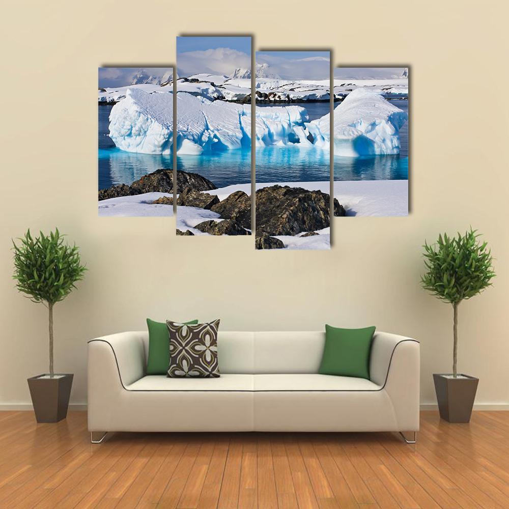 Huge Icebergs In Antarctica Canvas Wall Art-4 Pop-Gallery Wrap-50" x 32"-Tiaracle