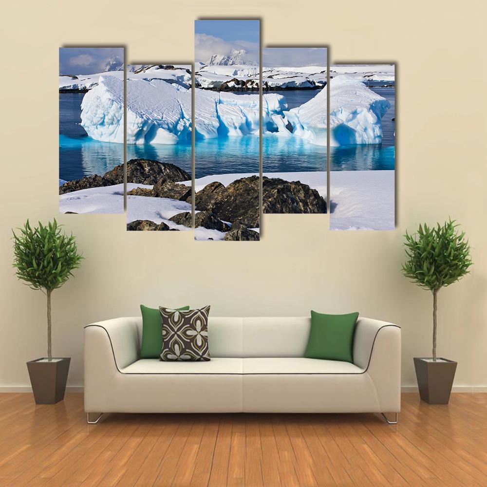 Huge Icebergs In Antarctica Canvas Wall Art-5 Pop-Gallery Wrap-47" x 32"-Tiaracle
