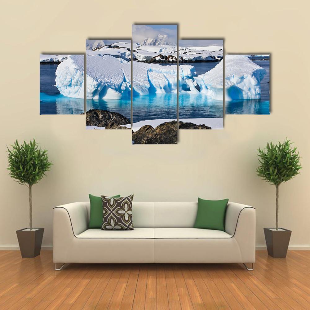 Huge Icebergs In Antarctica Canvas Wall Art-5 Star-Gallery Wrap-62" x 32"-Tiaracle