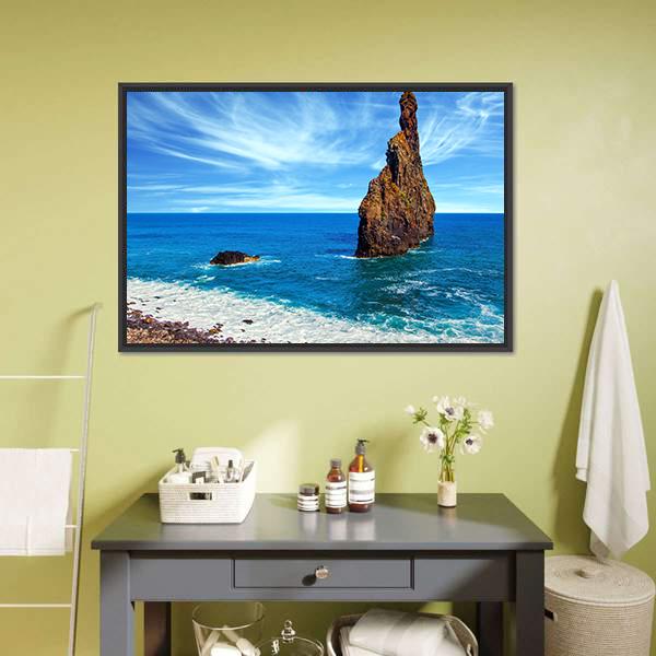 Huge Rocks Near Pebble Beach Canvas Wall Art-1 Piece-Floating Frame-24" x 16"-Tiaracle