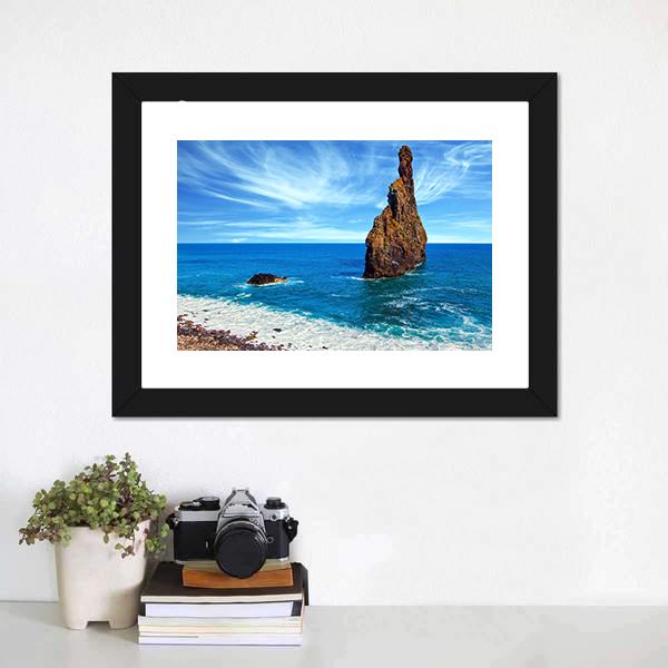 Huge Rocks Near Pebble Beach Canvas Wall Art-1 Piece-Framed Print-20" x 16"-Tiaracle