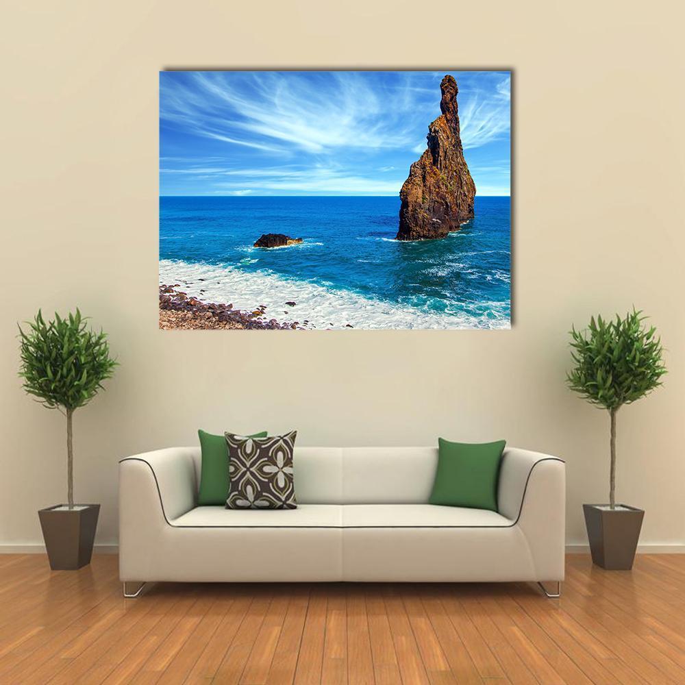 Huge Rocks Near Pebble Beach Canvas Wall Art-1 Piece-Gallery Wrap-48" x 32"-Tiaracle