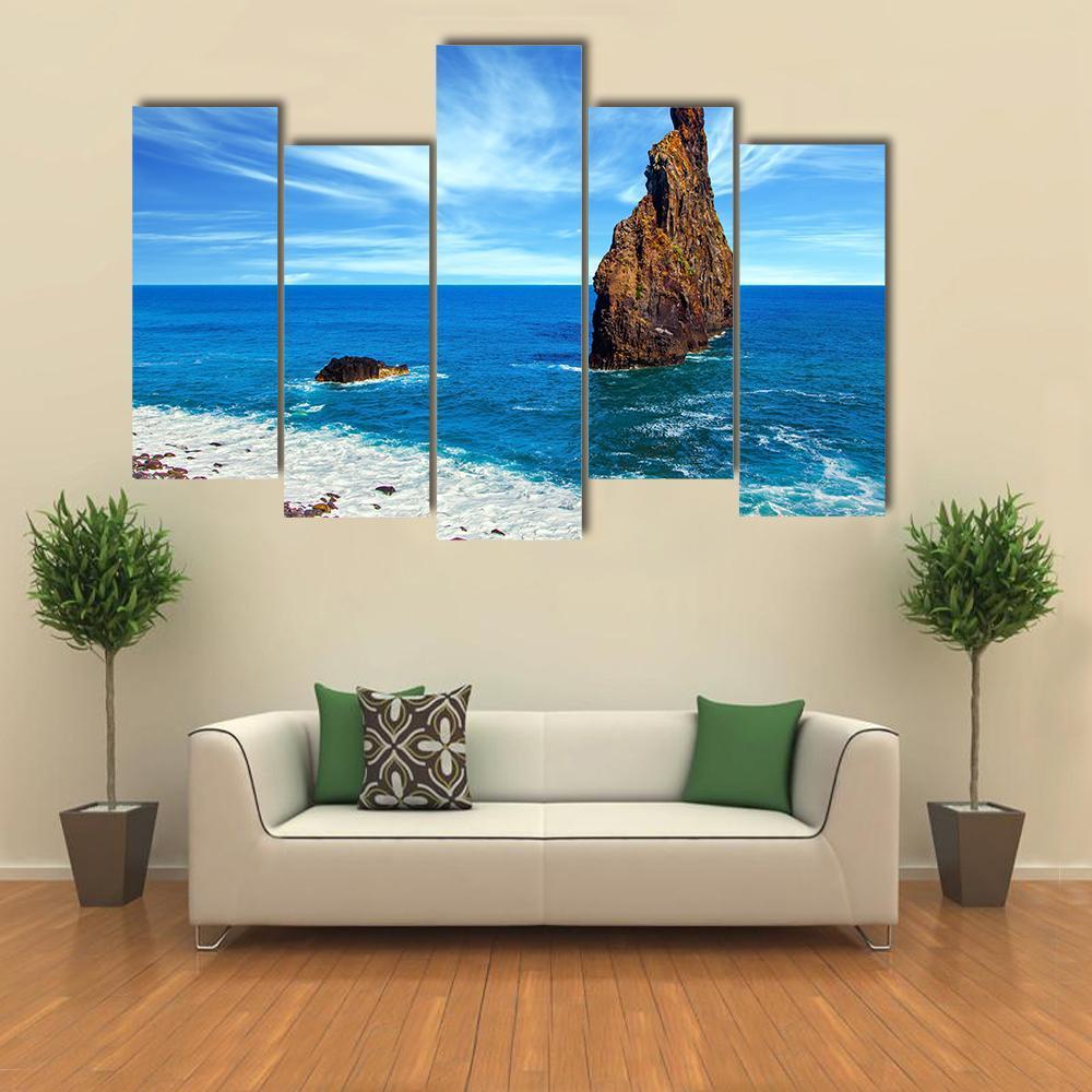 Huge Rocks Near Pebble Beach Canvas Wall Art-5 Pop-Gallery Wrap-47" x 32"-Tiaracle