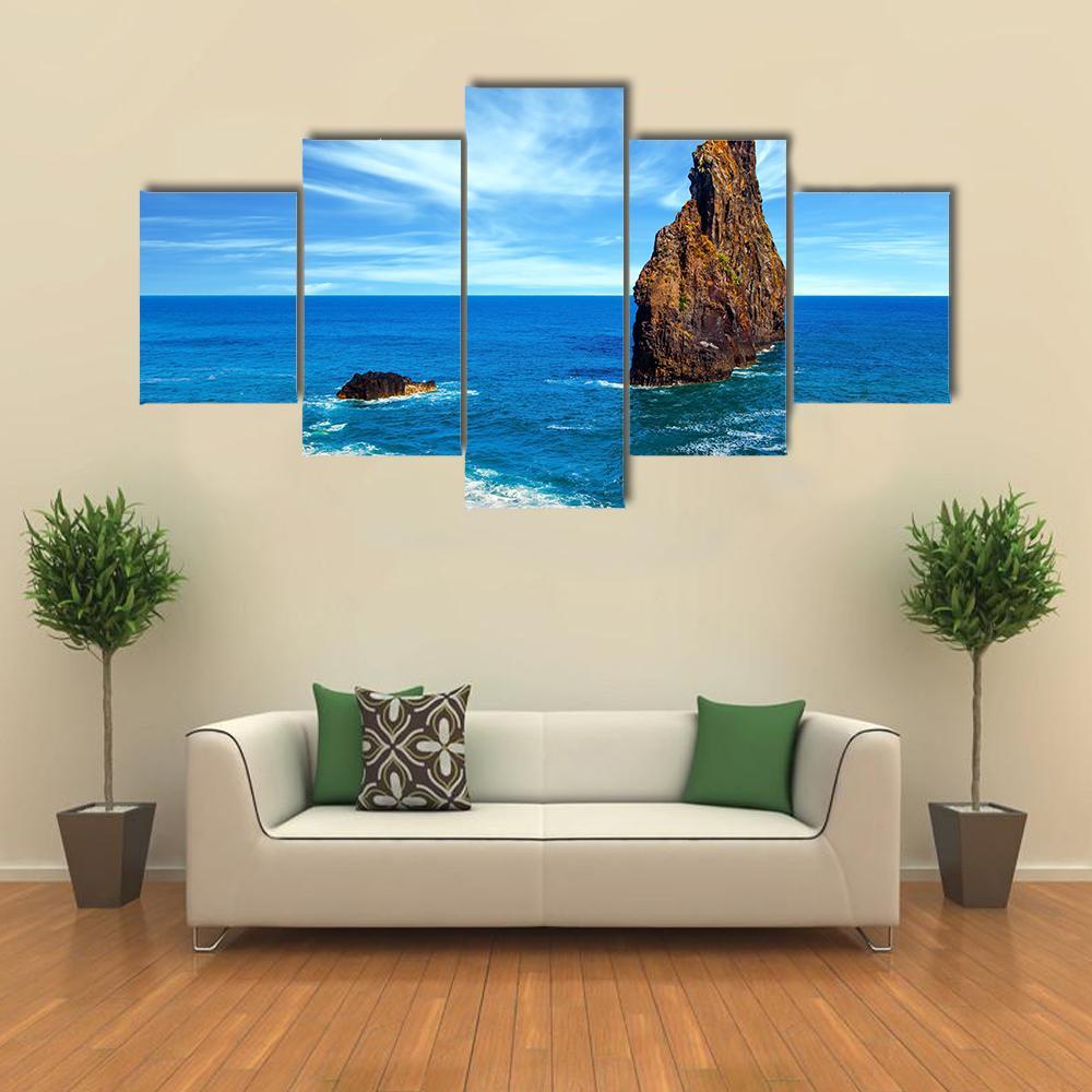 Huge Rocks Near Pebble Beach Canvas Wall Art-5 Star-Gallery Wrap-62" x 32"-Tiaracle