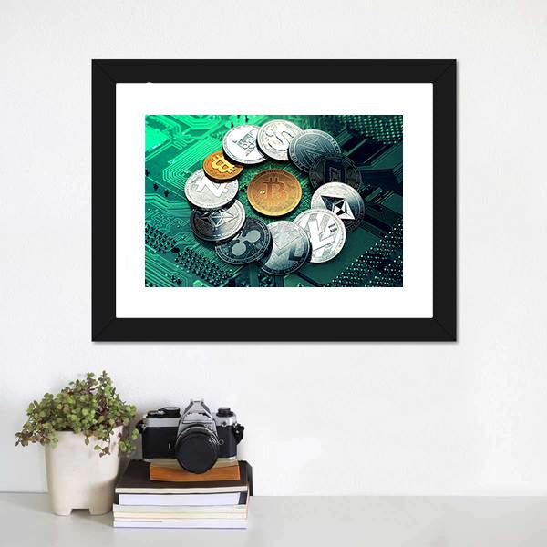 Huge Stack Of Cryptocurrencies Canvas Wall Art-1 Piece-Framed Print-20" x 16"-Tiaracle
