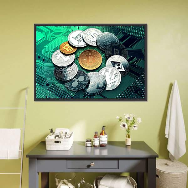Huge Stack Of Cryptocurrencies Canvas Wall Art-1 Piece-Floating Frame-24" x 16"-Tiaracle