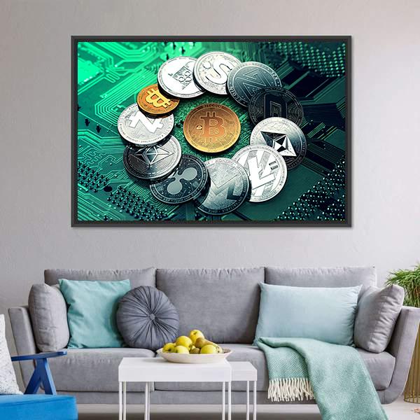 Huge Stack Of Cryptocurrencies Canvas Wall Art-5 Horizontal-Gallery Wrap-22" x 12"-Tiaracle