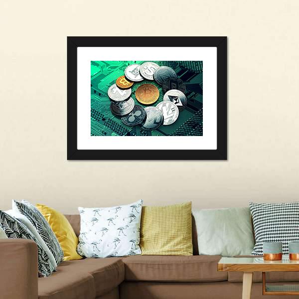 Huge Stack Of Cryptocurrencies Canvas Wall Art-5 Horizontal-Gallery Wrap-22" x 12"-Tiaracle