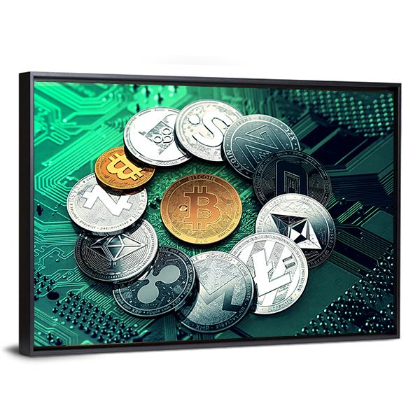 Huge Stack Of Cryptocurrencies Canvas Wall Art-5 Horizontal-Gallery Wrap-22" x 12"-Tiaracle