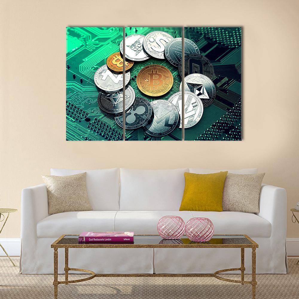 Huge Stack Of Cryptocurrencies Canvas Wall Art-3 Horizontal-Gallery Wrap-37" x 24"-Tiaracle