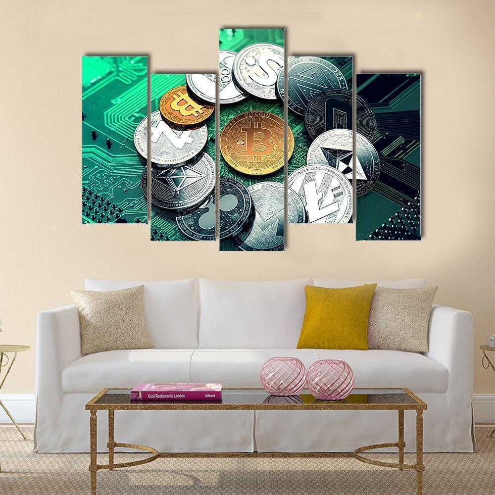 Huge Stack Of Cryptocurrencies Canvas Wall Art-5 Pop-Gallery Wrap-47" x 32"-Tiaracle