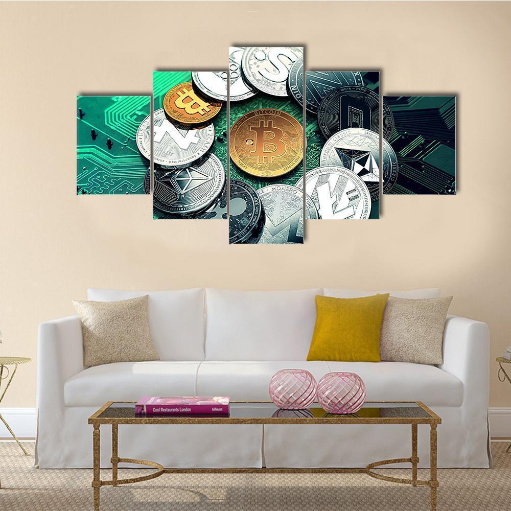 Huge Stack Of Cryptocurrencies Canvas Wall Art-5 Star-Gallery Wrap-62" x 32"-Tiaracle