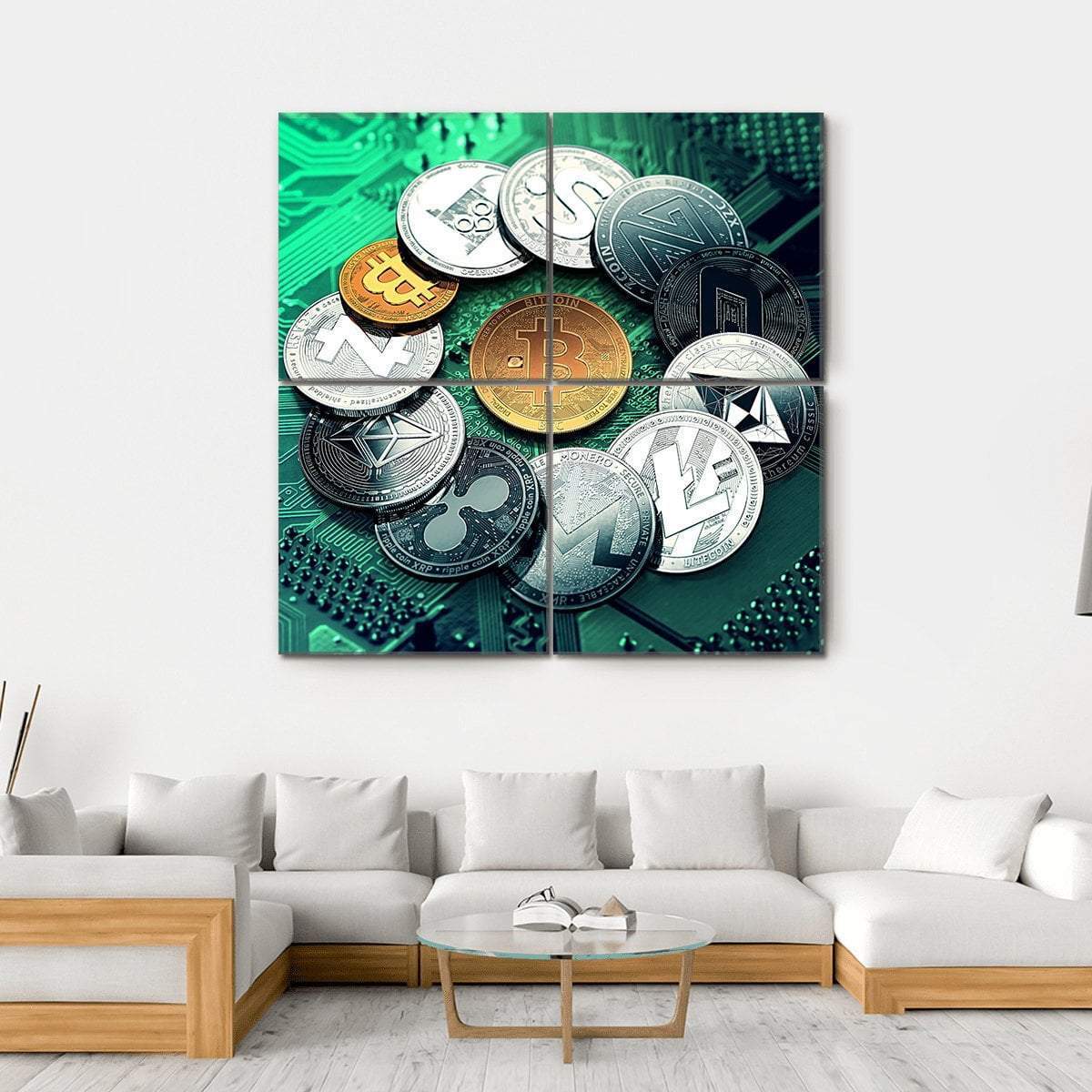 Huge Stack Of Cryptocurrencies Canvas Wall Art-4 Square-Gallery Wrap-17" x 17"-Tiaracle