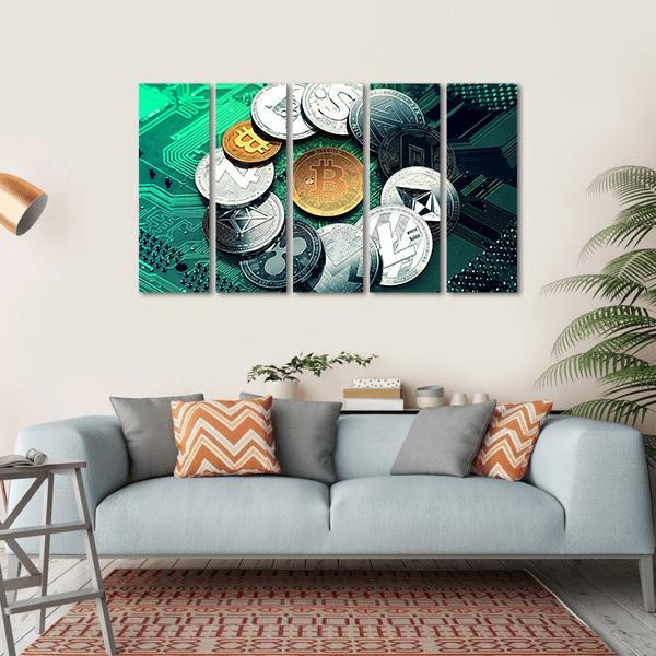 Huge Stack Of Cryptocurrencies Canvas Wall Art-5 Horizontal-Gallery Wrap-22" x 12"-Tiaracle